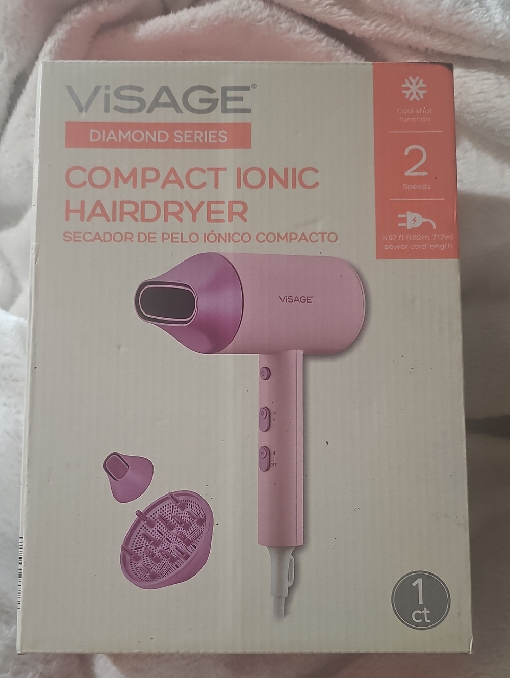 Visage Diamond Series Compact Ionic Hair Dryer Pink –  new in Box, Diffuser